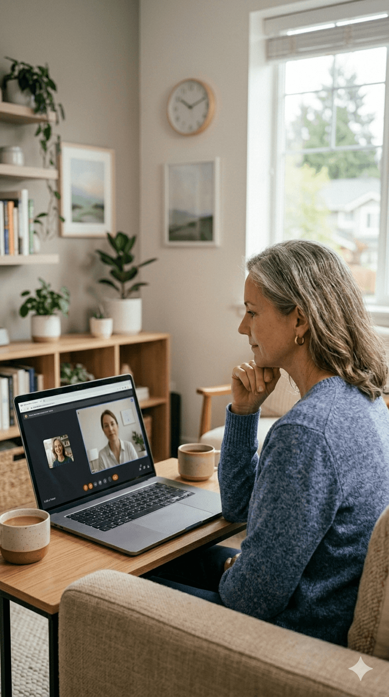 Sessão de terapia online via videochamada